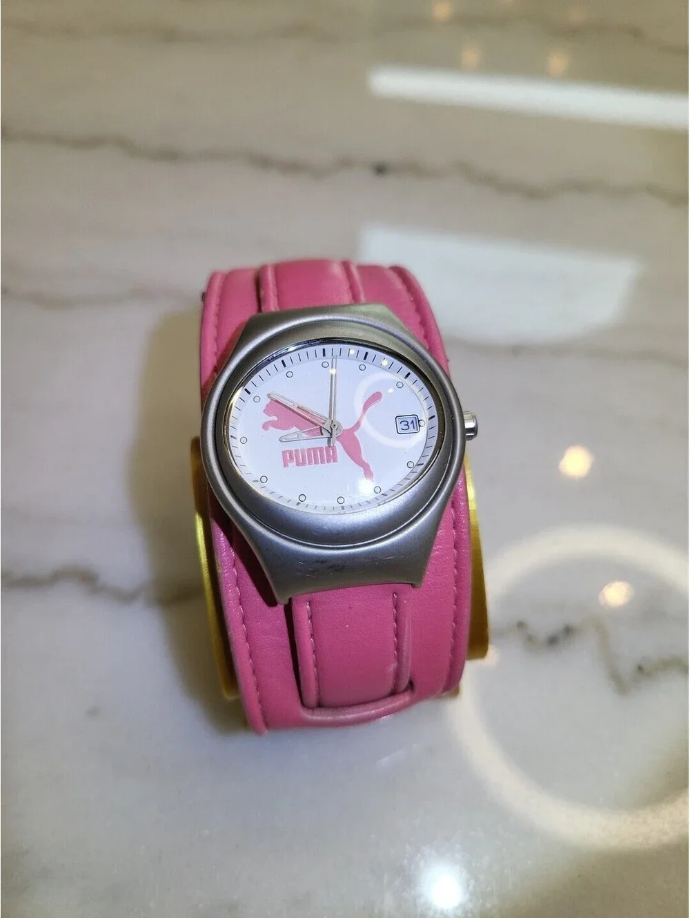 Ladies Pink Puma Oval Watch WR100M Leather Band Stainless Steel Case New Battery